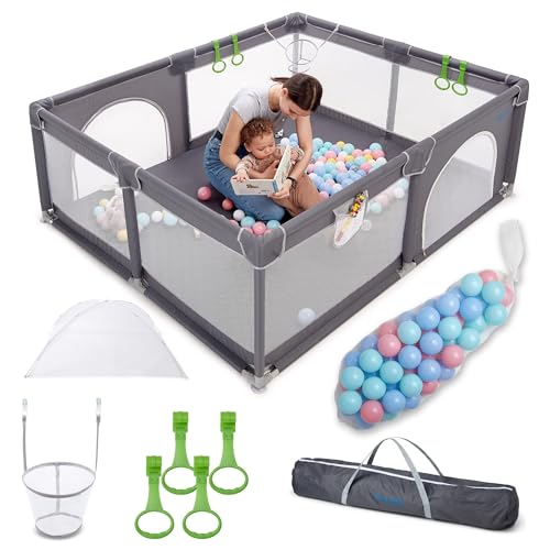 Image of Large Playpen for Babies and Toddlers - Play Yard for Baby - Baby Fence Play Area - 71''×59'' - Outdoor Baby Playpen - Extra Large Playpen - Baby Gate Playpen - Baby Play Area - Baby Play Yards - Grey