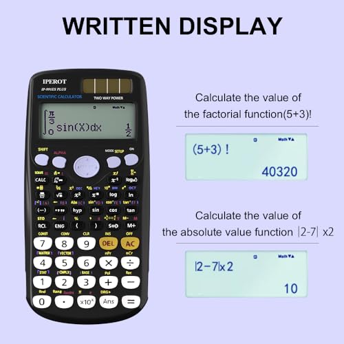 Image of Scientific Calculators, IPEROT Black Math Calculator with 417 Function, Solar Battery Power and 4-Line Display, School Supplies for Middle High College Students Teachers (Black 991ES)