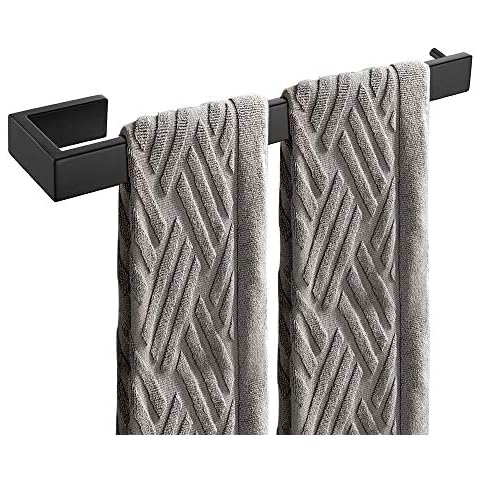 Biutimarden Wall Mounted Stainless Steel Towel Rails Rings Towel Bar Rack with Hook for Bathroom or Kitchen Cupboard 35cm (Black) Cover