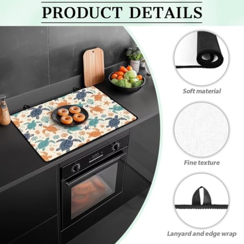 Image of Induction Stove Top Cover Protector Multipurpose Flat Top Stove Cover Mat Universal Stove Top Cover for Electric Anti-Scratching Cooktop Mat, 29 x 21 Inch, Turtle Coral Print