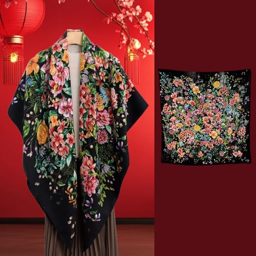 HangErFeng Floral Double-Sided Wool-Silk Scarf Elegant Print 10184