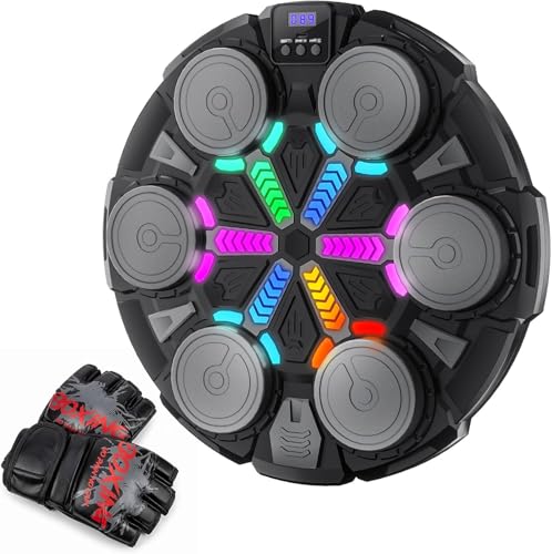 Esnowlee Boxmaschine mit Musik, Music Boxing Machine mit Boxhandschuhen, 11 Geschwindigkeitsmodi & 3 Zahlmodus, LED Licht Bluetooth Boxmaschine für Kinder/Erwachsene (Ferrous)
