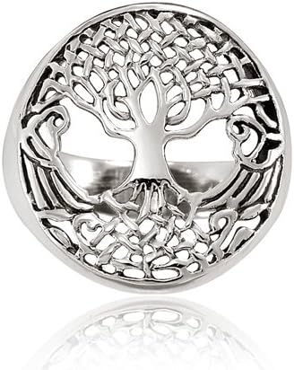 Chuvora 925 Sterling Silver 18 mm Detailed Celtic Tree of Life Round Ring - Size 8