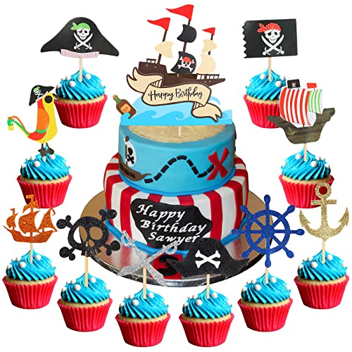 JunMallko 31 Pièces Décoration Gâteau Pirate, Toppers de Gâteau Pirate, Pirate Cupcake Toppers, Décoration Anniversaire Pirate, Hallowen Gateau Topper Pirate pour Fêtes Thème Pirates et Anniversaires