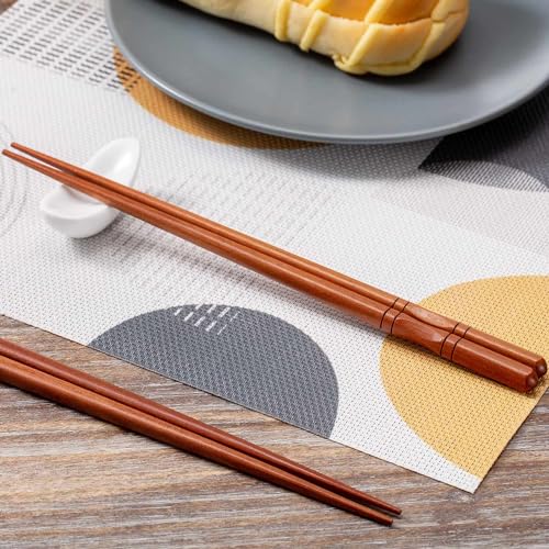 Image of MFJUNS 5-Pairs Japanese Chopsticks, Reusable, Non-slip Design, Natural Wood, Brown, 8.8 Inch /22.5cm, Easy to Use, Suitable for Beginners, Gift Set