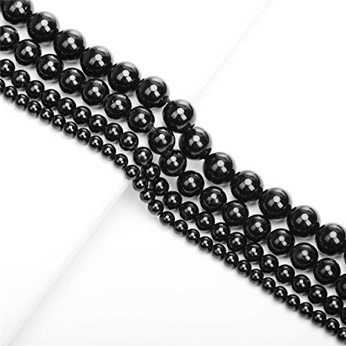 Image of Natural Black Tourmaline Gemstone Round Beads 15.5 inch 4mm 6mm 8mm 10mm 12mm A Grad (6mm)