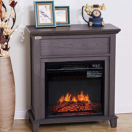 INI Elektrischer Kamin-TV-Stand □ 27"freistehende Konsole mit Regal, Faux-Protokollen und LED-Flammen, Raumheizung Unterhaltungszentrum