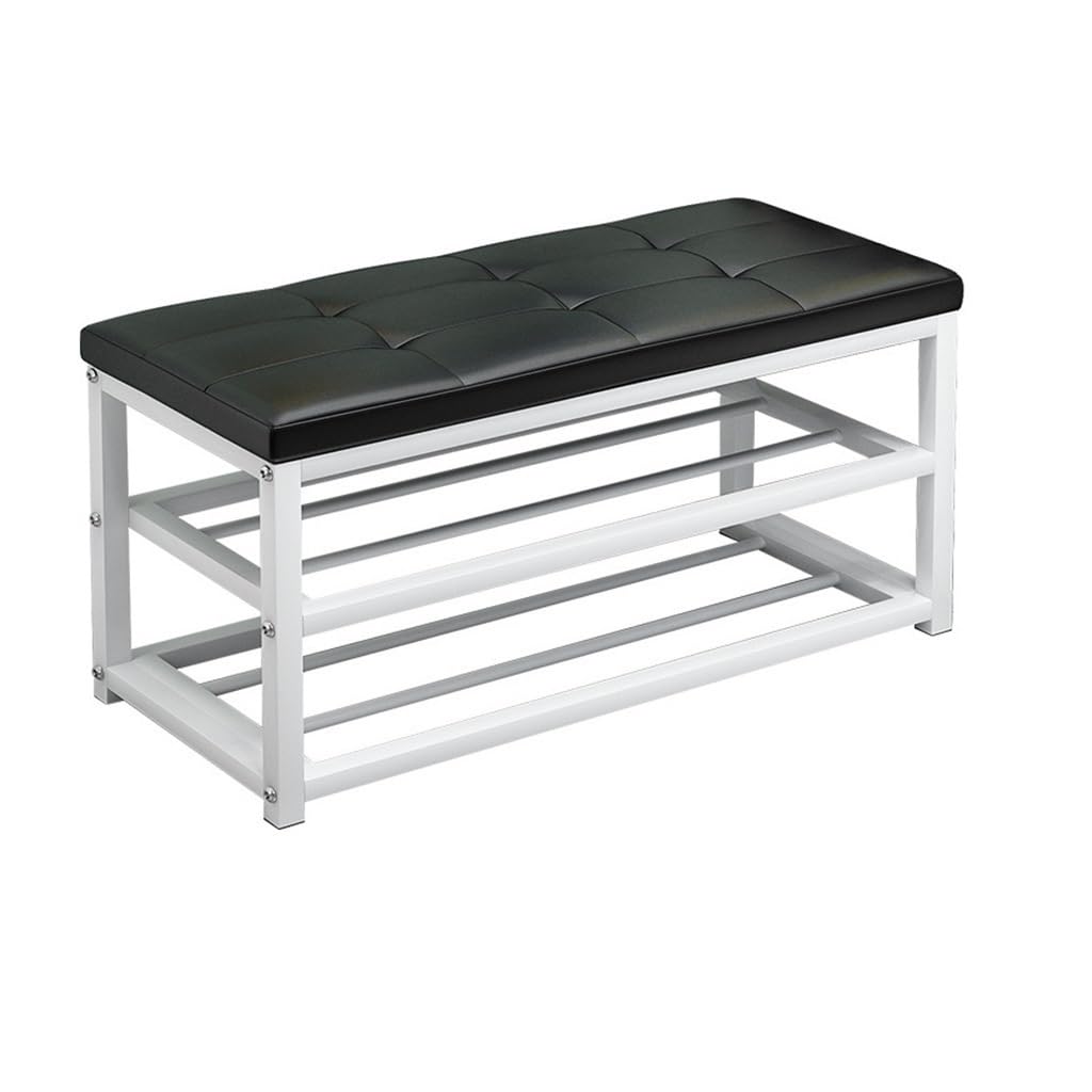 Banc à chaussures d'entrée design industriel en métal et cuir PU de 70 cm