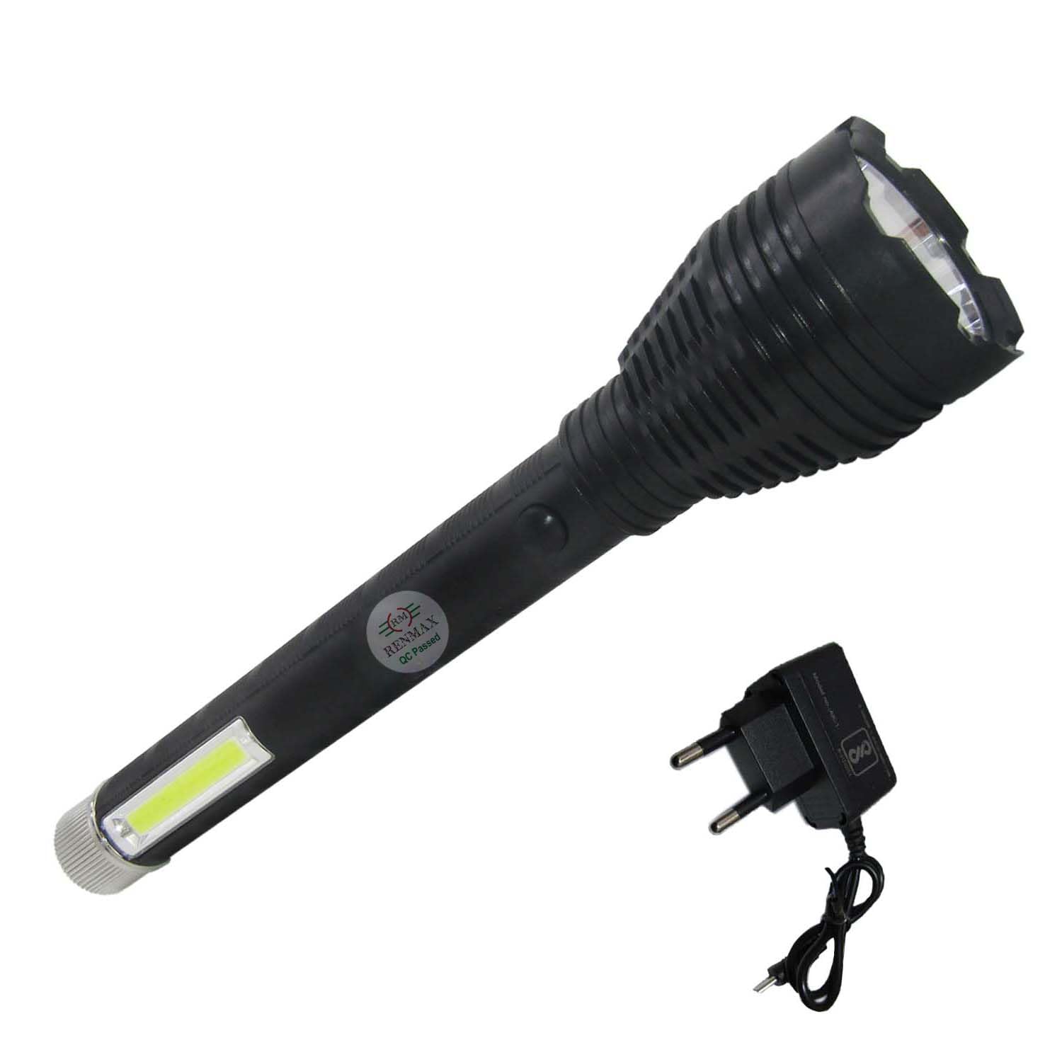 RENMAX LED Flashlight Torch Bright Long Beam Range & Emergency Cob Light Water Resistant C-Type Fast Charging 1500mAh Li-ion Battery ABS Plastic Black -1Pc (22Cm 50W)-image-38