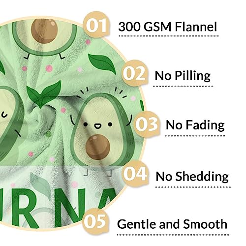 Blanket for Girls - 60"x80" Personalized Cute Avocado Throw Gifts - Green Soft Fuzzy Blankets for Bed, Couch & Living Room