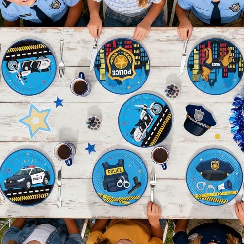 Image of 60Pcs Police Birthday Plates 7 inch Police Officer Car Heavy Duty Paper Plates