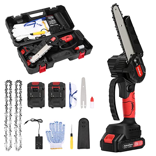 Panana Aokaidun Mini Chainsaw 6 Inch Cordless Electric Chainsaw with 2 Battery and Charger Security...