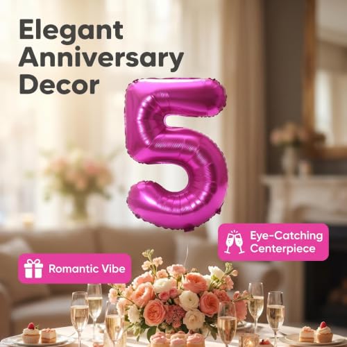Image of YPSelected 32 Inch Large Foil Helium Number Balloon Birthday Wedding Party 0-9 (Rose Red, 5)