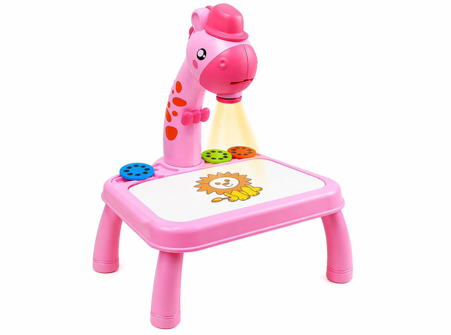Kids Dinosaur Drawing Projector Painting Table Toy with Light, Easy Trace & Draw Art Set, Educational Creative Learning Toy for Boys & Girls Age 3+ (Pink)