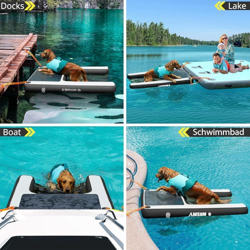 AWSUM 120x100cm Hunderampe Aufblasbar Hunde Wasserrampe Aufblasbare Dog Ramp Hundeboot Rampe Leiter Schwimmrampe Welpe Planke Schwimmdock Plattform für Hunde bis zu 80 kg, für Pool, Boote, Docks, Seen