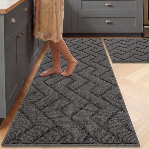 Image of hicorfe Kitchen Runner Rug,20 inchx48 inch+20 inchx32 inch Kitchen Set,Non-Slip Kitchen Mat
