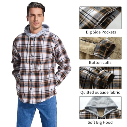 Image of Men's Cotton Plaid Shirt Jacket Fleece Flannel Sherpa Button Down