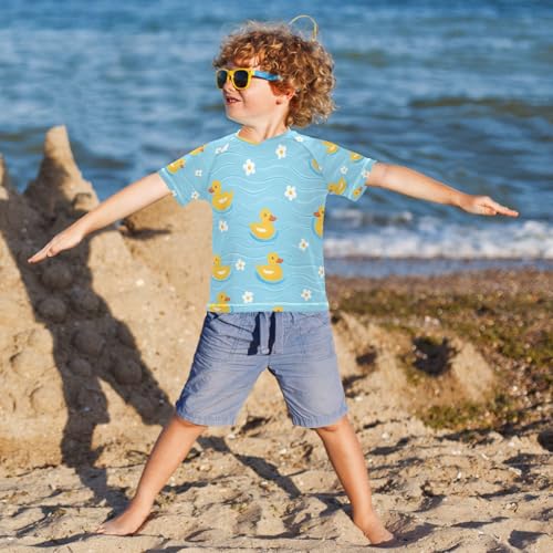Boys Short Sleeve T-Shirts Duck Yellow Daisy Floral Rashguard Kids Swim Shirts Sun UPF 50+4
