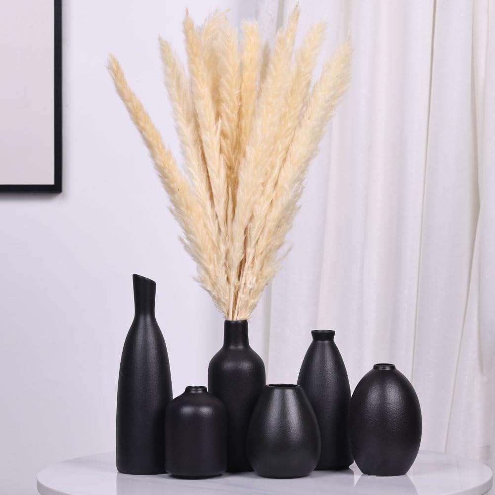 Set di 6 vasi in ceramica nera con gemme, decorazione per casa colonica, caminetto, mantello e mensola, casa per soggiorno, ingresso, bagno, cucina e ufficio, decorazione per tavolino da caffè