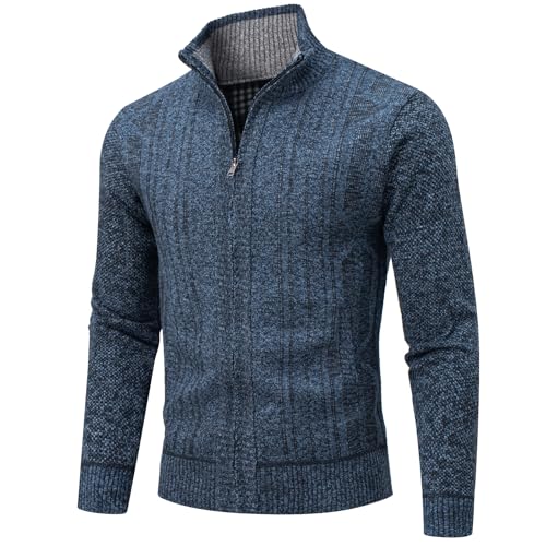 Men's Full Zip Casual Sweater Knitted Sweaters Slim Fit Sweater Pockets