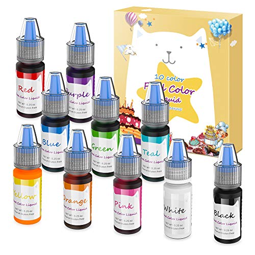 Image of DaCool Food Coloring Cake Decorating - Edible Food Color Dye Set 10 Colors Concentrated Liquid Flavorless Neon Icing Colors Food Dye Coloring for Cake Decorating, Baking, Cooking, Fondant, 6ml Bottles (S)