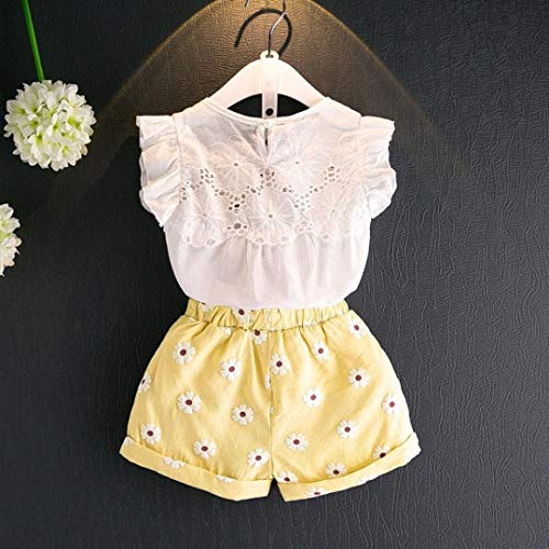 Happy Town Toddler Kids Baby Girls Outfits Clothes T-Shirt Blouse Tops and Floral Shorts Pants Suit 2PCS Set (3T, Yellow)