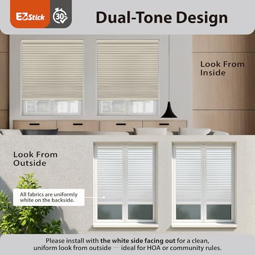 DEZ FURNISHINGS EZ Stick No Drill No Tools Cordless 1.5" Light Filtering Cellular Shade, 27" W x 72" H, Ivory by DEZ FURNISHINGS - Used condition - Image 9
