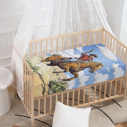 Image of Western Cowboy Crib Sheets for Baby Boys Horse Southwestern Crib Sheet for Standard Crib Mattress 28 inch x 52 inch Fitted and Soft Breathable Crib Mattress Sheet, Navajo Tribal