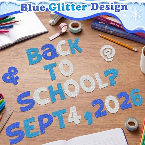 Image of Colarr 216 Pcs Glitter Bulletin Board Letters for Classroom Number Alphabet Punctuation Symbol Cutout 4'' Die-Cut Poster Letter with Adhesive Dot School Party Holiday Decor Display(Winter Color)