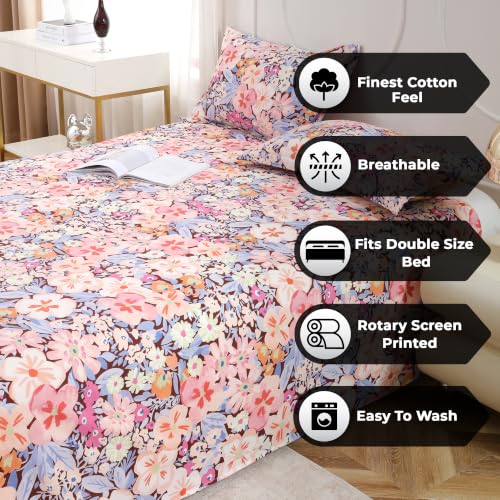Image of Dew Cotton Bedsheet for Double Bed 160 TC 250 x 225 CM, Pink | Soft Lightweight Microfiber Bedsheet with 2 Pillow Covers, King Size 250 x 225 cm, Wrinkle Resistant & Easy Care Bedding