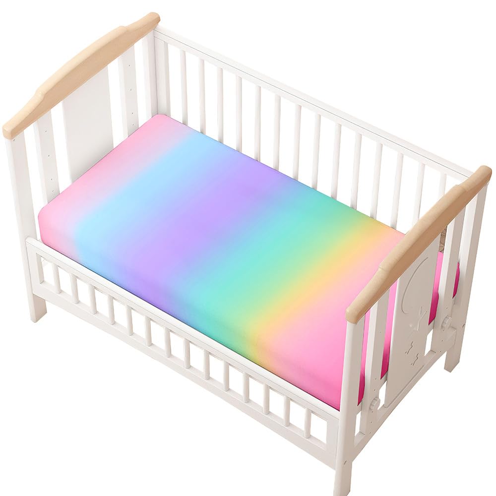 Odot Cot Bed Sheets, Multicolor Print Bedside Cribs Fitted Sheets, Baby Bed Sheets Microfiber Cot Bed Mattress Protector, Bassinet Sheets, Easy Care Soft and Dureable (Rainbow,51x85 cm)