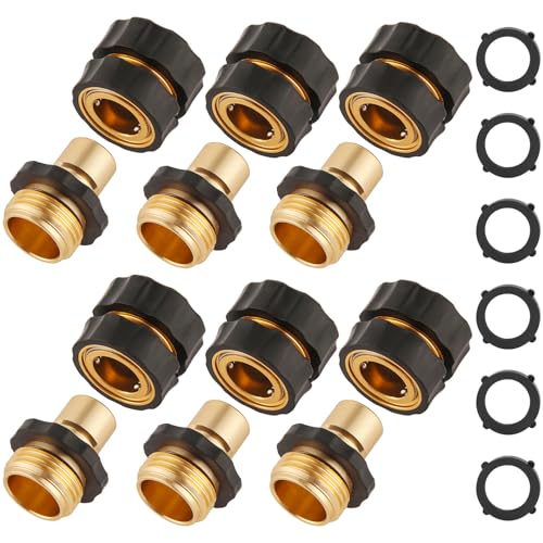 Sanpaint 3/4 Inch Garden Hose Quick Connector, Male and Female Quick Connect Hose Fittings, 6 Set
