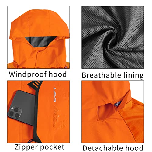 Image of Mens Rain Jacket Waterproof with Hooded Hiking Coat Lightweight Windbreaker | Windproof Mountain Jacket,Multi Zip Pockets Windbreaker,Work,Breathable,Fishing,Active Performance Shell Jackets,Outer Layer