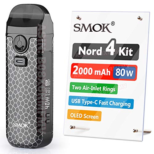 Official SMOK Nord 4 E Cigarette Vape Starter Kit 80W 2000mAh 2ml Airflow Control Vaping OLED Display USB Type-C Fast Charging RPM Mesh 0.4ohm coil preinstalled No Nicotine Black Armor