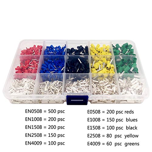 Davitu Terminals - Multiple styles TE/VE tube terminal electrical wiring connector crimping insulated tubular terminals set for0.5-10mm2 AWG22-7 - (Color: 1750)