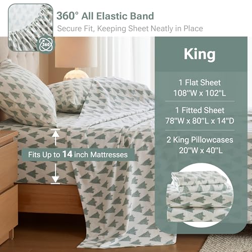 Image of True North by Sleep Philosophy Cotton Sheet Set Cozy Print 100% Cotton Flannel Sheets Bedding Set, Oversized Sheets, Deep Pocket Fits Up to 14 inch Mattress King Bed Sheets King Ikat Tree 4 Piece