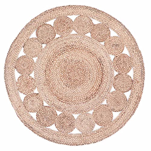 MARRAKESCH Teppich rund 90 cm handgeflochten aus Jute | Boho runder...