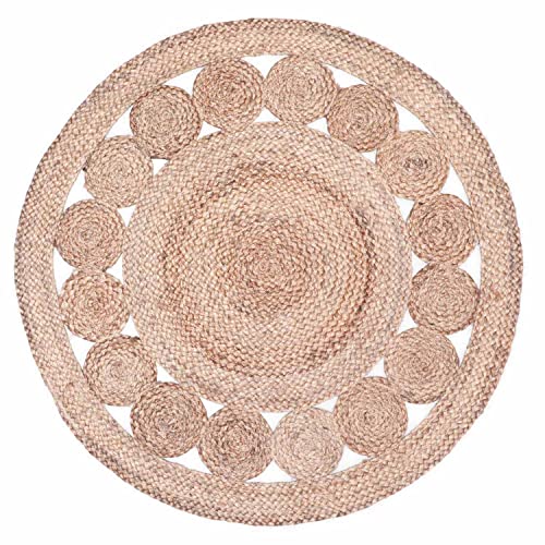 MARRAKESCH Teppich rund 90 cm handgeflochten aus Jute | Boho runder Juteteppich Jemina Beige Natur