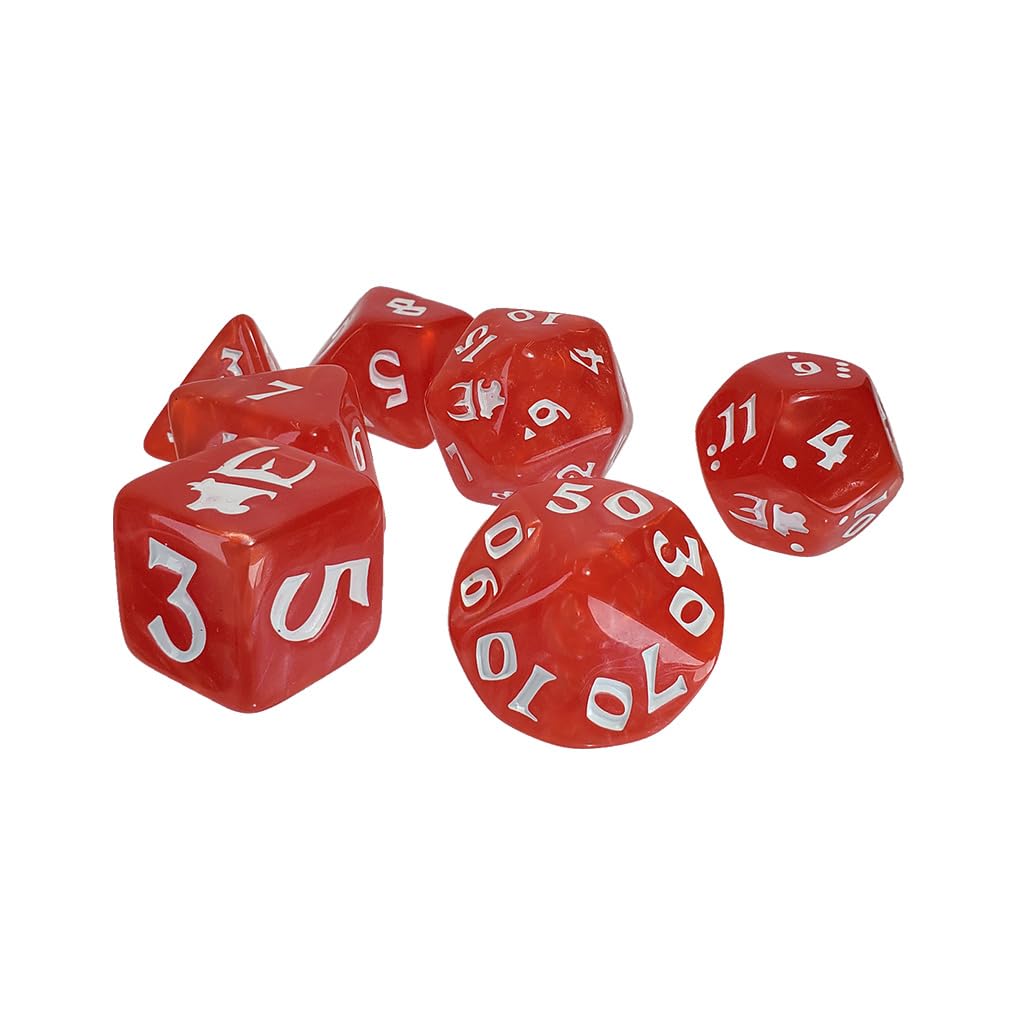Munchkin Polyhedral Dice Set Red/White | Custom Dice, use with Steve Jackson Games, DND, RPGs, Tabletop Games, and Role-Playing Adventures