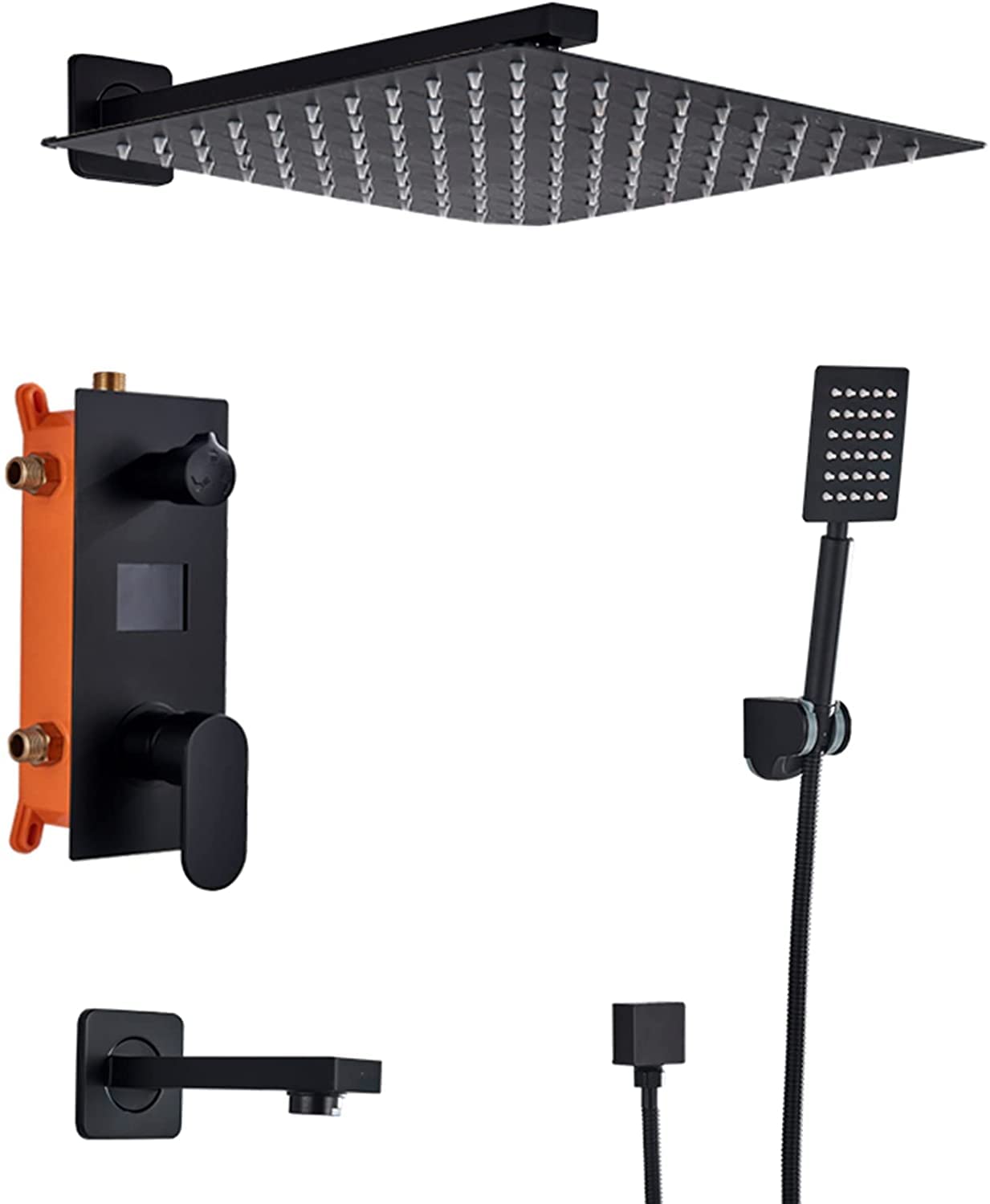 Aycdl Black Shower System Digital Display Concealed Shower Faucet Set Matt Shower Mixer Set With Hand Shower And Waterfall Rainfall Shower Head,16 Inch