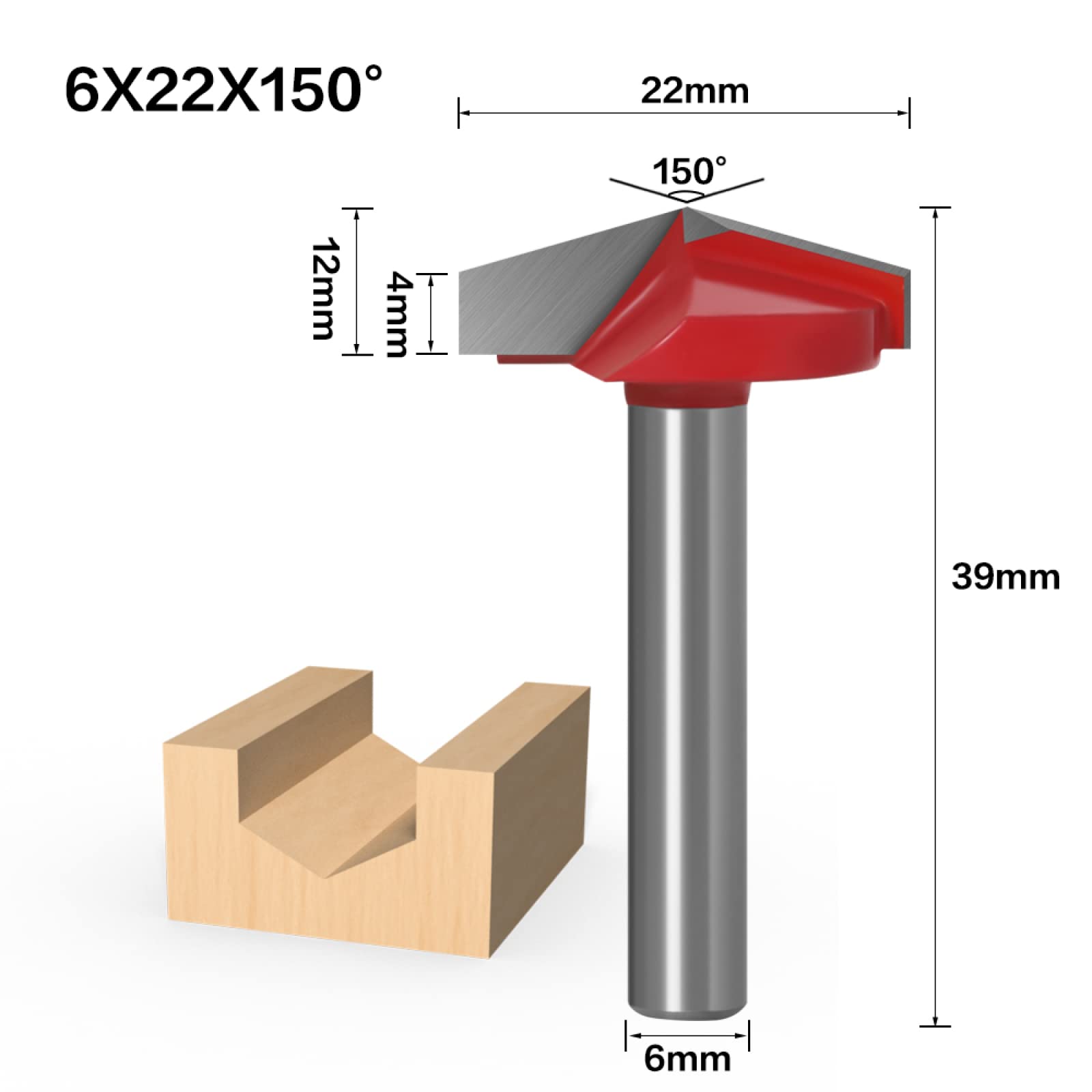 1pc 6mm V Bit CNC Solid Carbide End Mill Tungsten Steel Woodworking Milling Cutter 3D Wood MDF Router Bit 60 90 120 150 Degrees,6X22X150