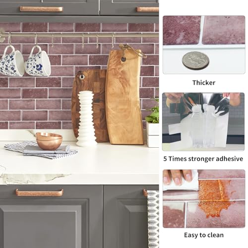 Carreaux de métro rose 3D autocollants pour une crédence de cuisine tendance