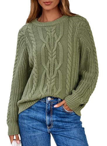EVALESS Womens Trendy Long Sleeve Crewneck Cable...