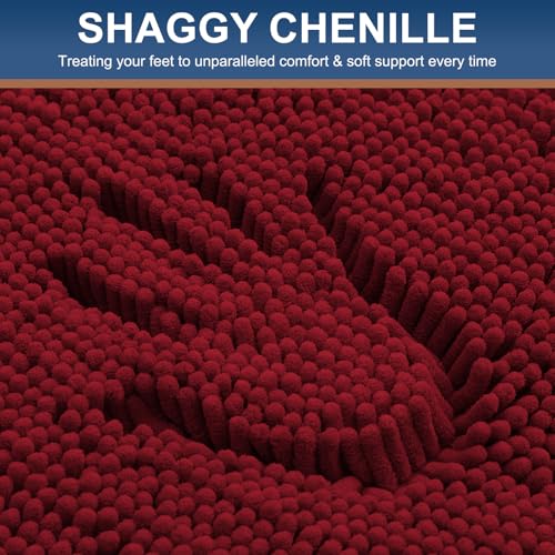 Smiry Luxury Chenille Bathroom Rugs 36x24, Extra Soft and Absorbent Shaggy Bath Mat, Machine Washable, Non-Slip Plush Carpet Runner for Tub, Shower, and Floor, Home Decor Accessories, Red
