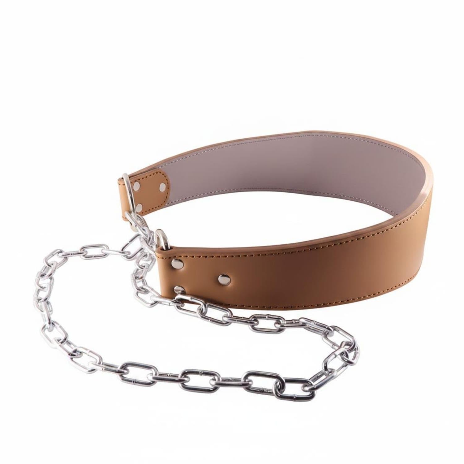 Stitched Edges Steel Chain Lowering Belt Riveted Training Belt with Chain Wide Fitness Gear Adjustable, Natural Cowhide-picture-17