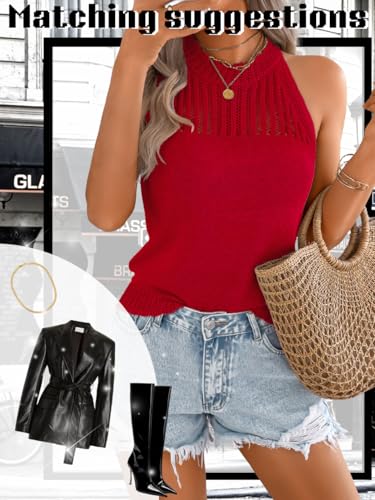 Image of ChiaoLezhee Women's Summer Knit Tank Tops, Racerback High Neck Lightweight Sweater Vest, Dressy Casual Outfits