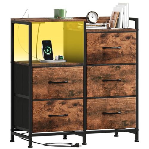 Somdot Nightstand with Charging Station and LED Light, Wide 5