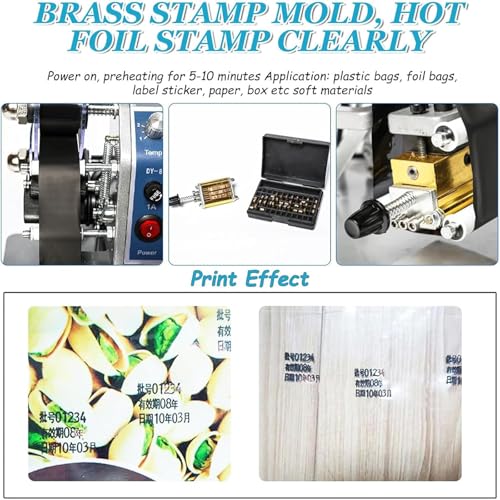 Image of Date Coding Machine, Electric Hot Stamp Date Code Printer with 80 Times /min, Coding Ribbon Printer, Marking Machine, Manual Hot Foil Stamping Tool for Heat Transfer Date Label