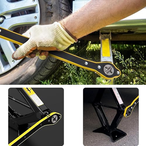 Image of Car Jack Wrench Set - Heavy Duty Ratchet Spanner with Extendable Handle | Universal Tyre Nut Remover Tool for Car, SUV, Truck | Portable, Durable, Easy to Use