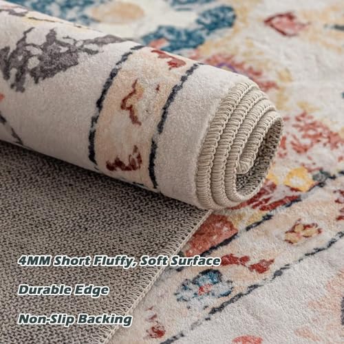 CHOSHOME Washable Rugs Living Room Non Slip Area Rug for Bedroom Machine Washable Rugs Short Pile Large Living Room Rug Vintage Oriental Boho Rug Non Shedding Dense carpet Beige 80x150cm